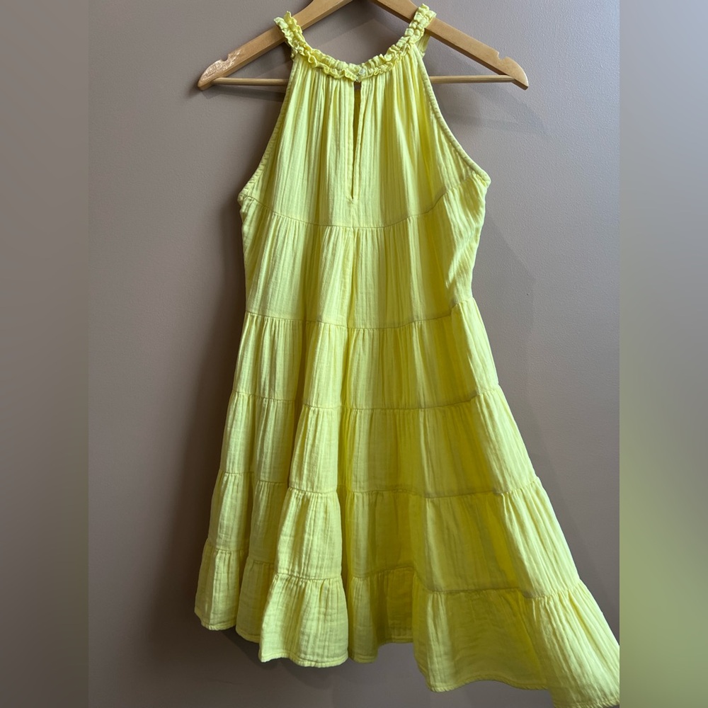 Elan Sunshine Yellow Cotton Tiered Halter Neck Dress W/ Ruffle Hem. Medium. - Picture 5 of 13